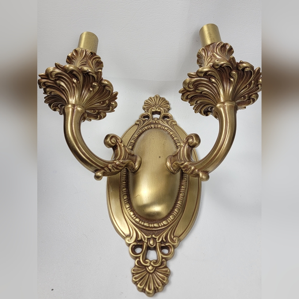 Brass Hollywood Regency Double Hard Wired Light Fixture Metal (Sconce)